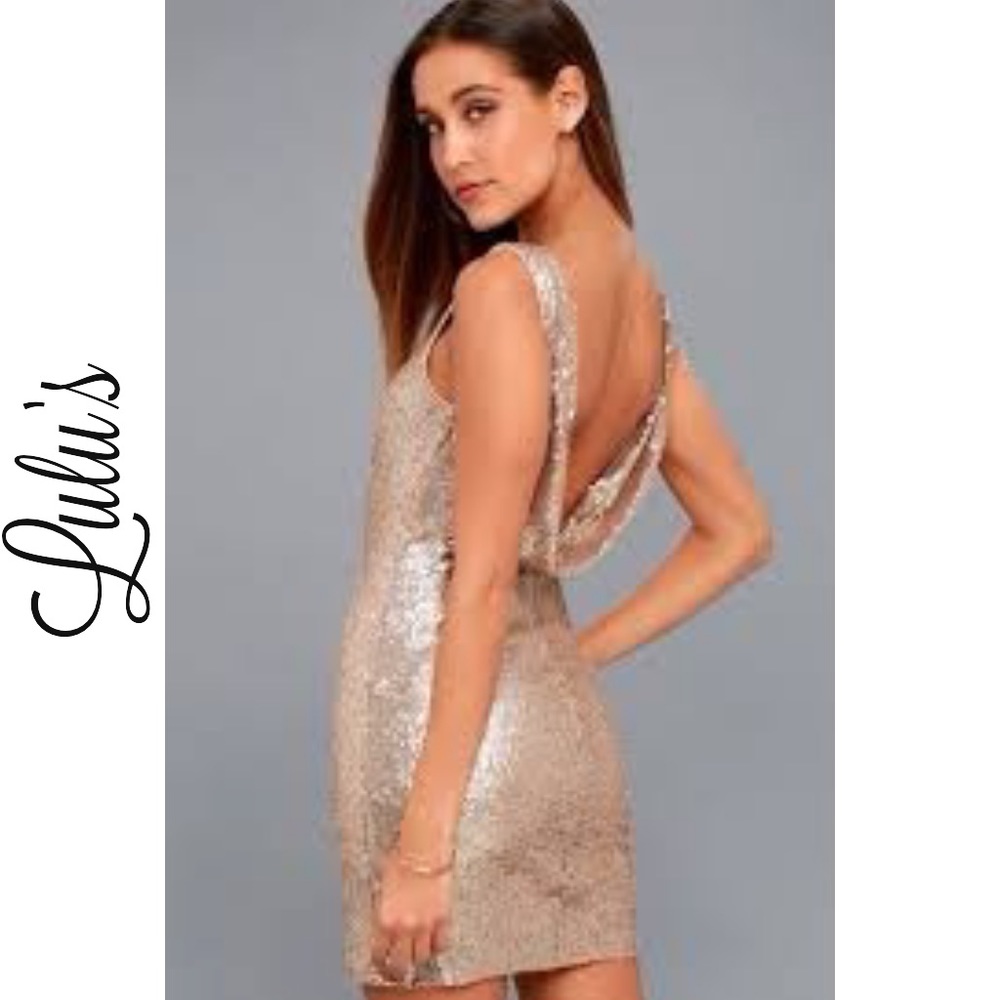 Lulus Stunning Rose Gold Sequin Dress Sz L